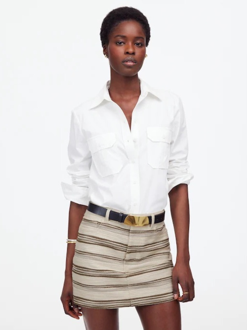 Madewell • Striped Tweed Mini Skirt in Safari Khaki Stripe